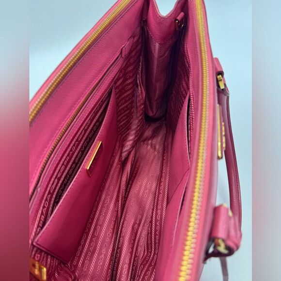 Auth Prada Pink Saffiano Leather Double Zipper Lux Galleria Tote Bag - Picture 13 of 13